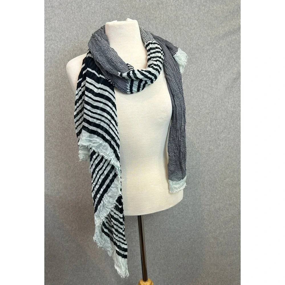 Blue Pacific Scarf Wrap Navy Blue Striped Lightweight Drape Cashmere Silk Blend